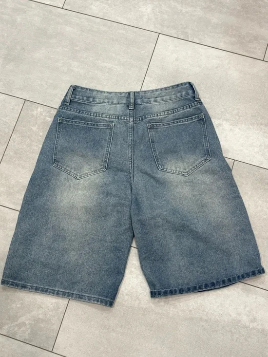 High-Rise Wide Leg Denim Shorts - Blue Wash - Picture 2 of 2